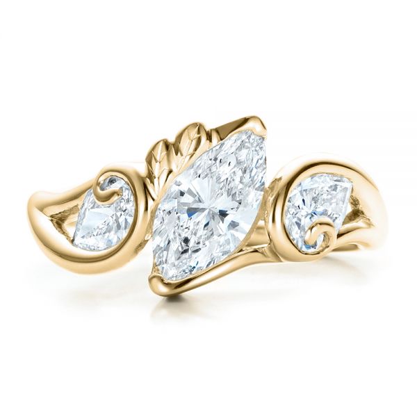 18k Yellow Gold 18k Yellow Gold Custom Organic Marquise And Pear Diamond Engagement Ring - Top View - 100873