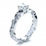  14K Gold 14K Gold Custom Organic Princess Cut Engagement Ring - Three-Quarter View -  1251 - Thumbnail