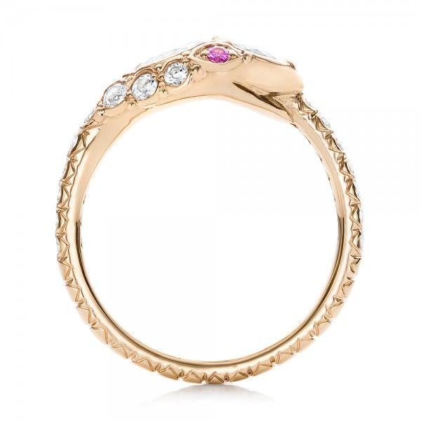 14k Yellow Gold Custom Ouroboros Snake Engagement Ring - Front View - 102066