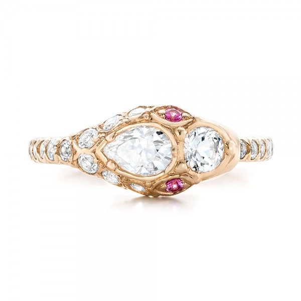 14k Yellow Gold Custom Ouroboros Snake Engagement Ring - Top View - 102066