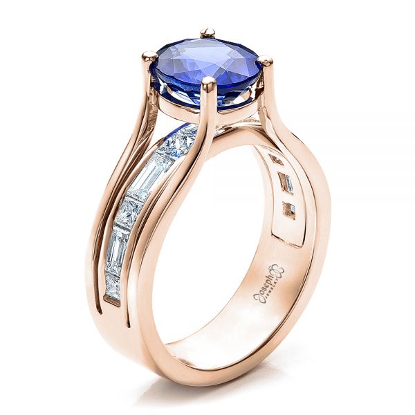 14k Rose Gold 14k Rose Gold Custom Oval Blue Sapphire Engagement Ring - Three-Quarter View -  100039