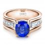 14k Rose Gold 14k Rose Gold Custom Oval Blue Sapphire Engagement Ring - Flat View -  100039 - Thumbnail