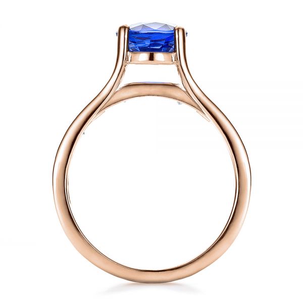 18k Rose Gold 18k Rose Gold Custom Oval Blue Sapphire Engagement Ring - Front View - 100039