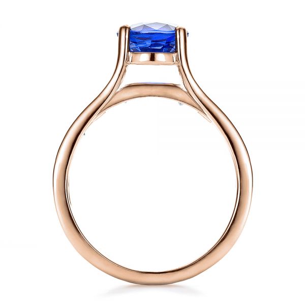 18k Rose Gold 18k Rose Gold Custom Oval Blue Sapphire Engagement Ring - Front View -  100039