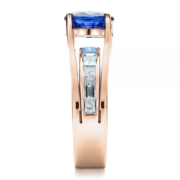 14k Rose Gold 14k Rose Gold Custom Oval Blue Sapphire Engagement Ring - Side View -  100039
