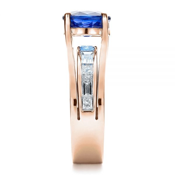 18k Rose Gold 18k Rose Gold Custom Oval Blue Sapphire Engagement Ring - Side View - 100039