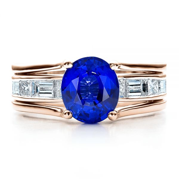 18k Rose Gold 18k Rose Gold Custom Oval Blue Sapphire Engagement Ring - Top View - 100039