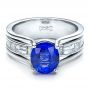 14k White Gold 14k White Gold Custom Oval Blue Sapphire Engagement Ring - Flat View -  100039 - Thumbnail