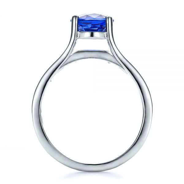 18k White Gold 18k White Gold Custom Oval Blue Sapphire Engagement Ring - Front View -  100039