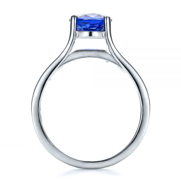 Platinum Custom Oval Blue Sapphire Engagement Ring - Front View - 100039