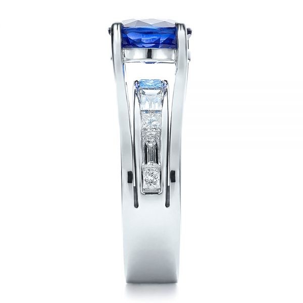 Platinum Custom Oval Blue Sapphire Engagement Ring - Side View - 100039