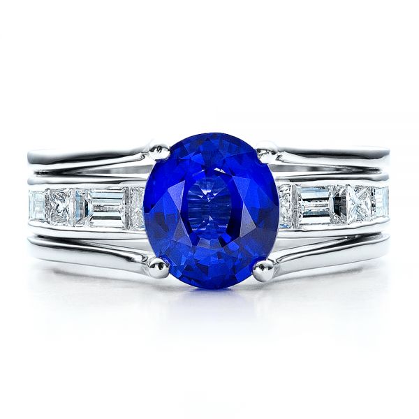 Platinum Custom Oval Blue Sapphire Engagement Ring - Top View - 100039