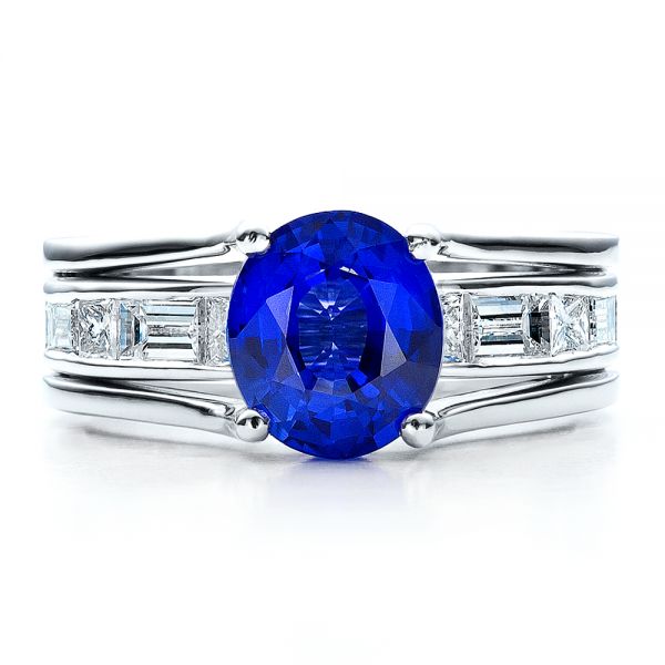 18k White Gold 18k White Gold Custom Oval Blue Sapphire Engagement Ring - Top View -  100039