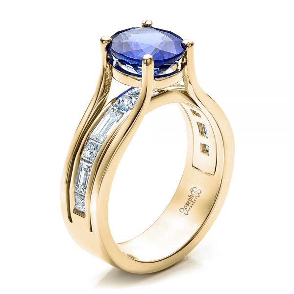 14k Yellow Gold 14k Yellow Gold Custom Oval Blue Sapphire Engagement Ring - Three-Quarter View -  100039