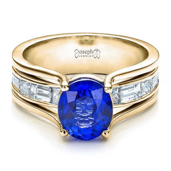 14k Yellow Gold 14k Yellow Gold Custom Oval Blue Sapphire Engagement Ring - Flat View -  100039