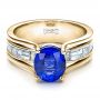 14k Yellow Gold 14k Yellow Gold Custom Oval Blue Sapphire Engagement Ring - Flat View -  100039 - Thumbnail