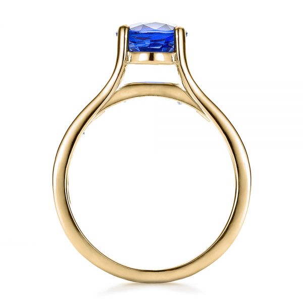 14k Yellow Gold 14k Yellow Gold Custom Oval Blue Sapphire Engagement Ring - Front View -  100039
