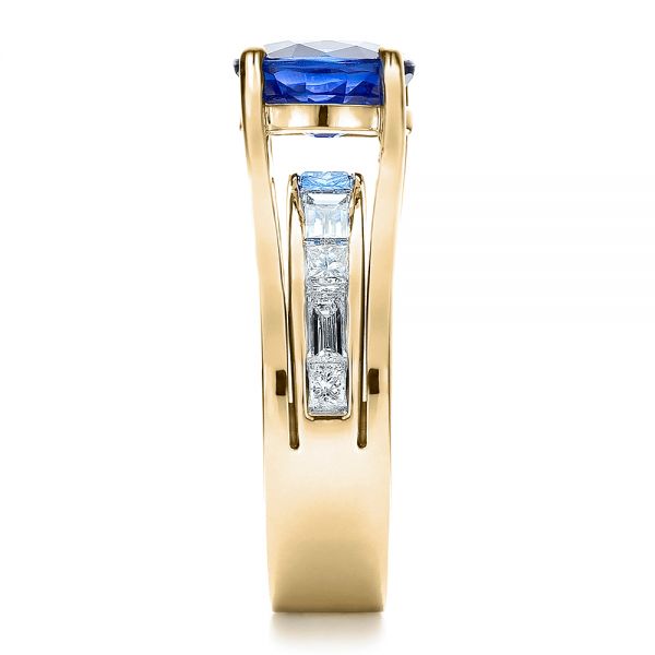 14k Yellow Gold 14k Yellow Gold Custom Oval Blue Sapphire Engagement Ring - Side View - 100039