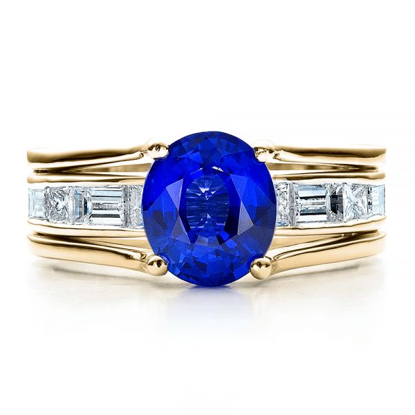 18k Yellow Gold 18k Yellow Gold Custom Oval Blue Sapphire Engagement Ring - Top View -  100039