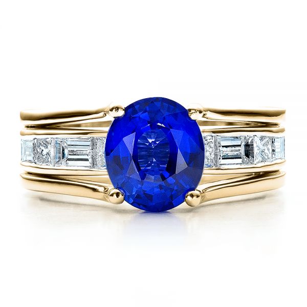 14k Yellow Gold 14k Yellow Gold Custom Oval Blue Sapphire Engagement Ring - Top View - 100039