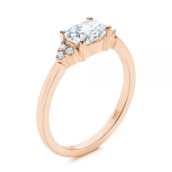 18k Rose Gold 18k Rose Gold Custom Oval Diamond Cluster Engagement Ring - Three-Quarter View - 105701