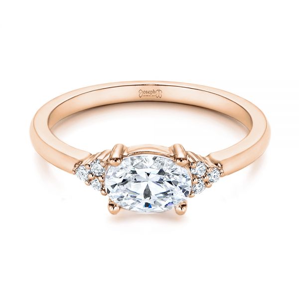 14k Rose Gold 14k Rose Gold Custom Oval Diamond Cluster Engagement Ring - Flat View -  105701 - Thumbnail