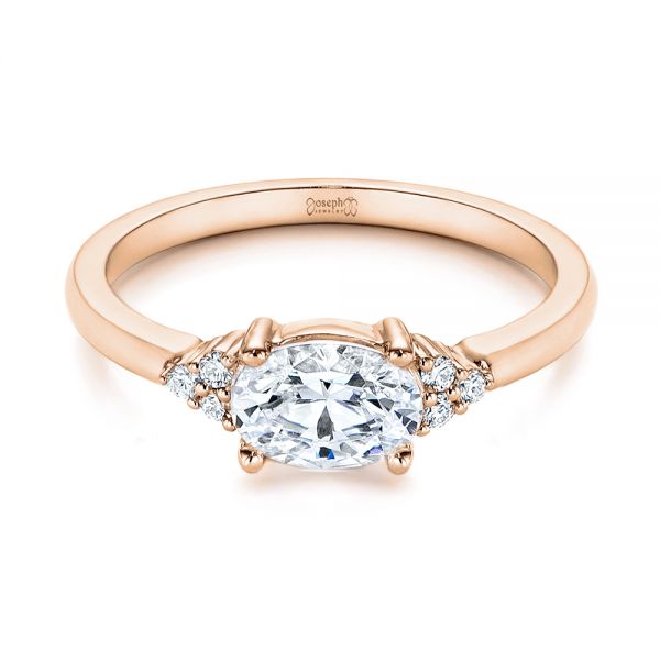 18k Rose Gold 18k Rose Gold Custom Oval Diamond Cluster Engagement Ring - Flat View - 105701