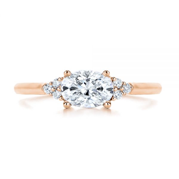 18k Rose Gold 18k Rose Gold Custom Oval Diamond Cluster Engagement Ring - Top View - 105701