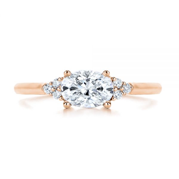 14k Rose Gold 14k Rose Gold Custom Oval Diamond Cluster Engagement Ring - Top View -  105701 - Thumbnail