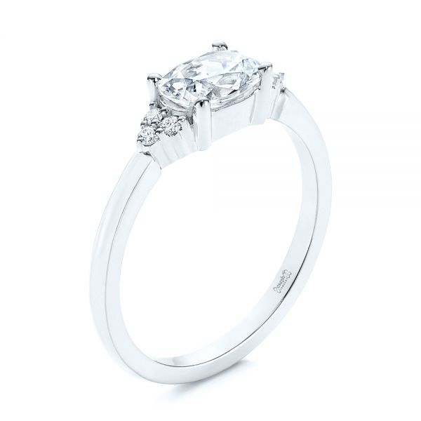 18k White Gold Custom Oval Diamond Cluster Engagement Ring - Three-Quarter View -  105701