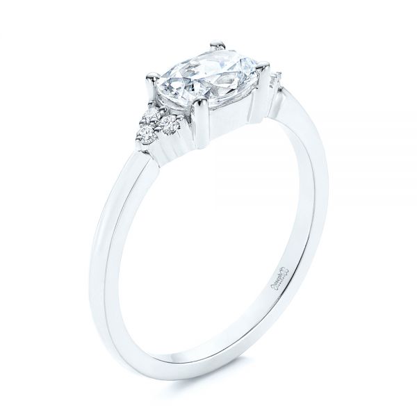  Platinum Platinum Custom Oval Diamond Cluster Engagement Ring - Three-Quarter View -  105701