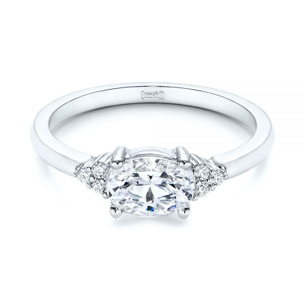 18k White Gold Custom Oval Diamond Cluster Engagement Ring - Flat View -  105701 - Thumbnail