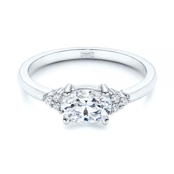 18k White Gold Custom Oval Diamond Cluster Engagement Ring - Flat View - 105701