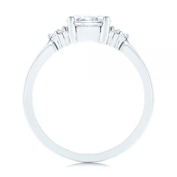 18k White Gold Custom Oval Diamond Cluster Engagement Ring - Front View - 105701