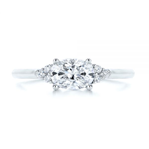 18k White Gold Custom Oval Diamond Cluster Engagement Ring - Top View -  105701 - Thumbnail