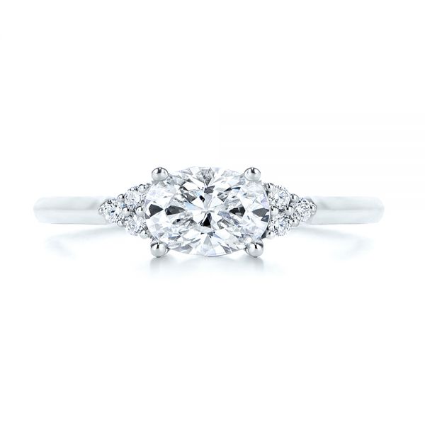 18k White Gold Custom Oval Diamond Cluster Engagement Ring - Top View - 105701