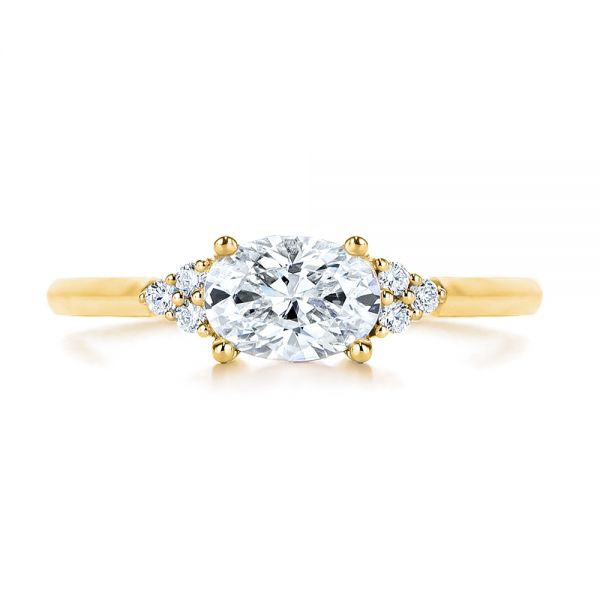 18k Yellow Gold 18k Yellow Gold Custom Oval Diamond Cluster Engagement Ring - Top View - 105701