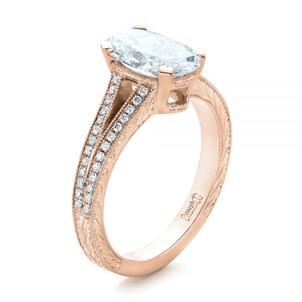 18k Rose Gold 18k Rose Gold Custom Oval Diamond Engagement Ring - Three-Quarter View -  102214
