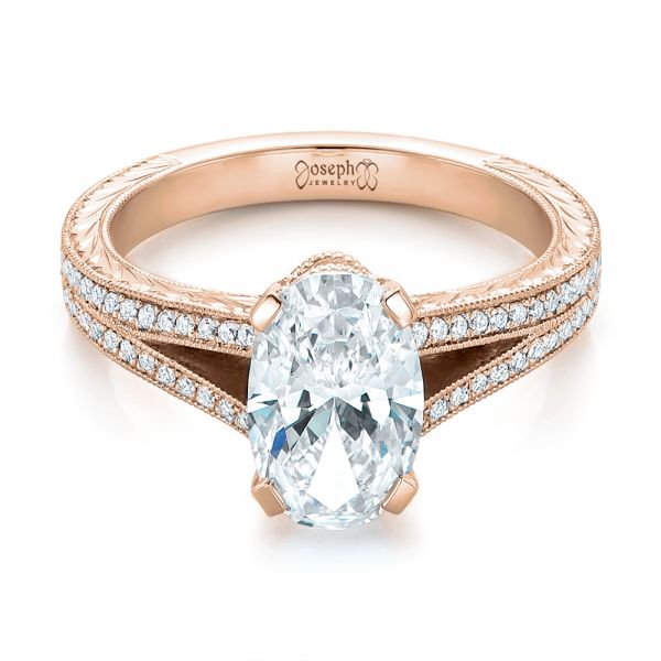 14k Rose Gold 14k Rose Gold Custom Oval Diamond Engagement Ring - Flat View -  102214