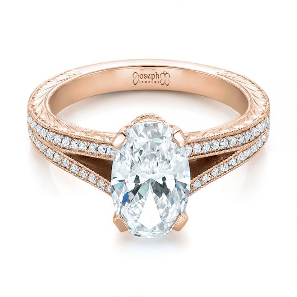 14k Rose Gold 14k Rose Gold Custom Oval Diamond Engagement Ring - Flat View - 102214