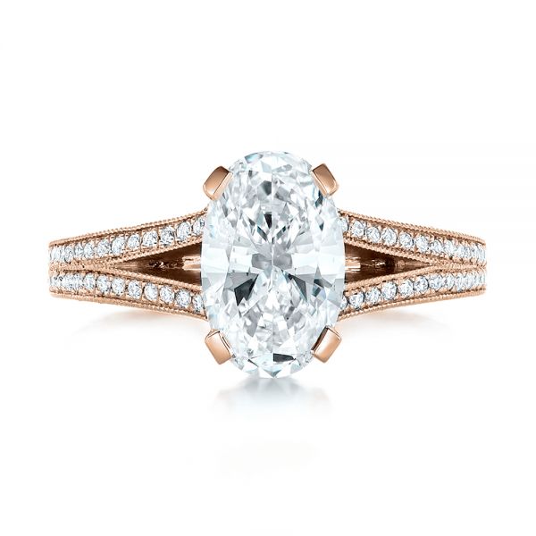 14k Rose Gold 14k Rose Gold Custom Oval Diamond Engagement Ring - Top View - 102214