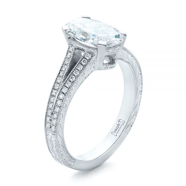 18k White Gold 18k White Gold Custom Oval Diamond Engagement Ring - Three-Quarter View -  102214