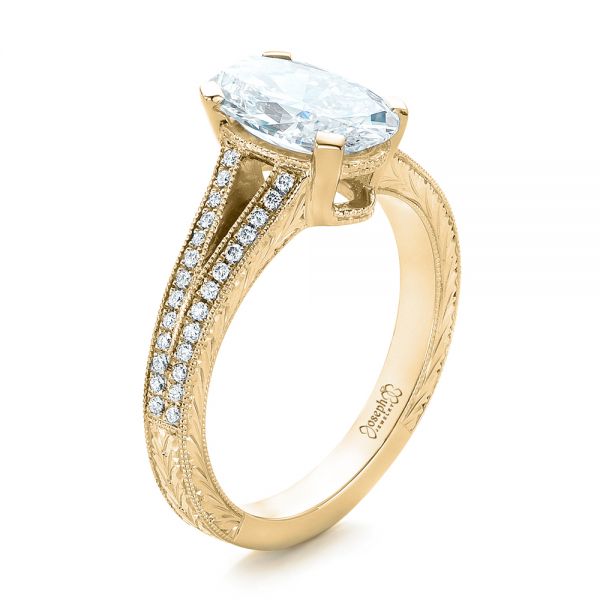 18k Yellow Gold 18k Yellow Gold Custom Oval Diamond Engagement Ring - Three-Quarter View -  102214