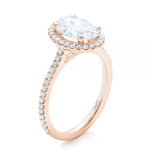 18k Rose Gold 18k Rose Gold Custom Oval Diamond And Halo Engagement Ring - Three-Quarter View -  102607