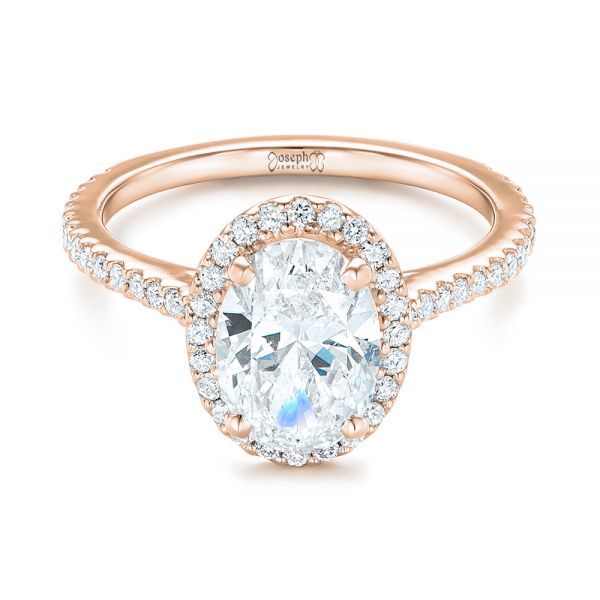 14k Rose Gold Custom Oval Diamond And Halo Engagement Ring 102607