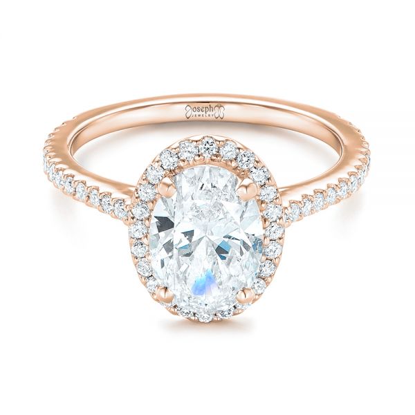 18k Rose Gold 18k Rose Gold Custom Oval Diamond And Halo Engagement Ring - Flat View -  102607