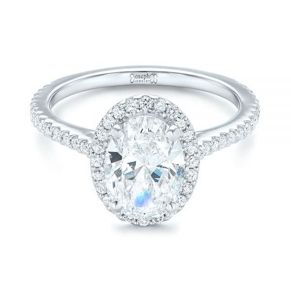 18k White Gold 18k White Gold Custom Oval Diamond And Halo Engagement Ring - Flat View -  102607