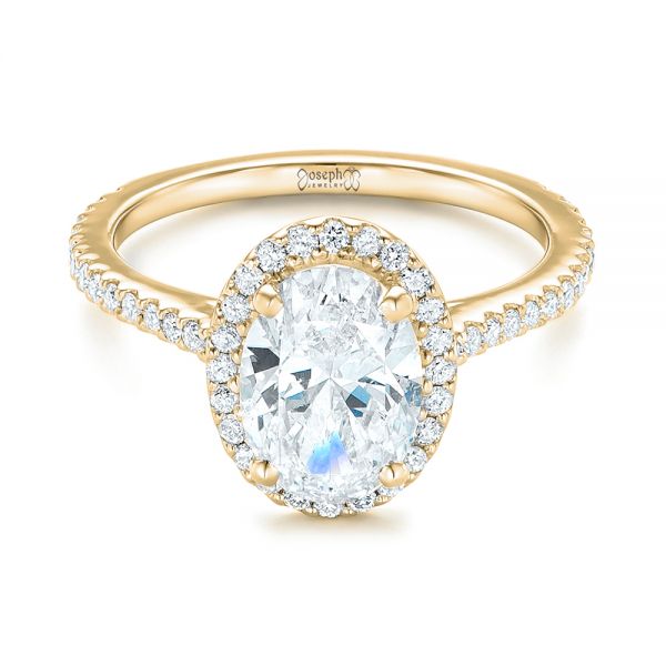 18k Yellow Gold 18k Yellow Gold Custom Oval Diamond And Halo Engagement Ring - Flat View -  102607