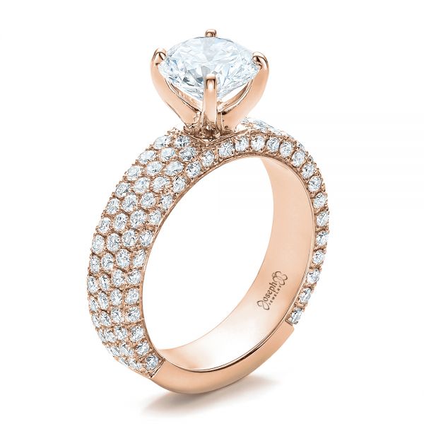 14k Rose Gold 14k Rose Gold Custom Pave Diamond Engagement Ring - Three-Quarter View -  100770