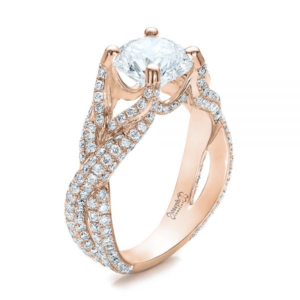 14k Rose Gold 14k Rose Gold Custom Pave Diamond Engagement Ring - Three-Quarter View -  100835